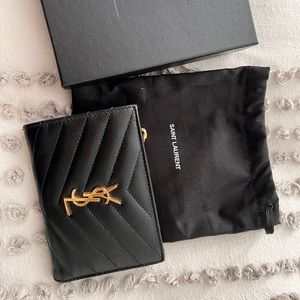 Yves Saint Laurent Black Wallet with Gold Logo